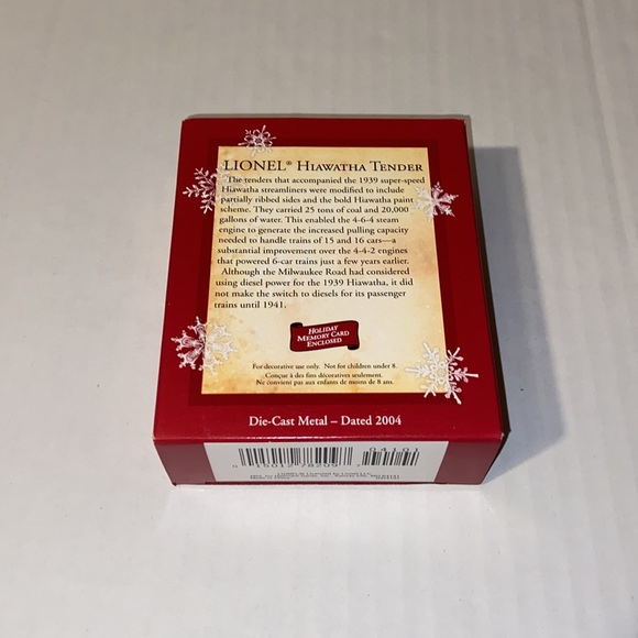 Hallmark Keepsake Christmas Ornament Lionel Train Hiawatha Tender - Picture 2 of 10